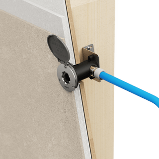 A render displaying the proper install of the bracket mounting sleeve v1+ with a house hydrant v1+.