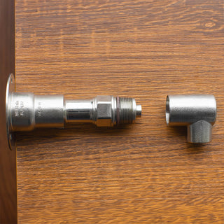 A photo of the Aquor house hydrant and half inch NPT elbow inlet, demonstrating where the inlet disconnects from the hydrant.