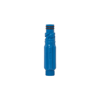 A product shot of the aquor blue straight hose connector.