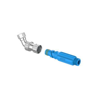 A product shot of the faucet adapter and straight connector.