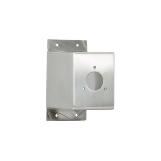 A product shot of the stainless steel 3" mounting box for the house hydrant v1+.