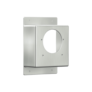 A product shot of the stainless steel 3" mounting box for the Hot+Cold Hydrant.