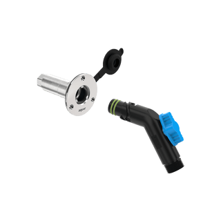 A side angled product shot of the RV City Water Inlet and the removable faucet hose connector