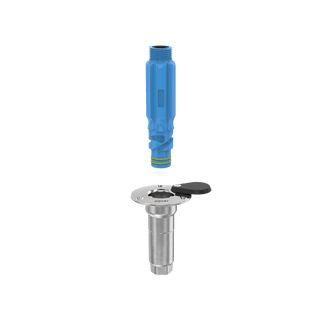 A side angled product shot of the universal hydrant and the straight hose connector.