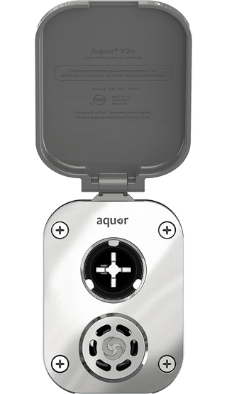 A product shot of the slate gray house hydrant v2+ faceplate with the open cover.