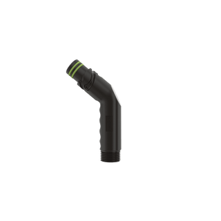 A product shot of the jet black angled hose connector.