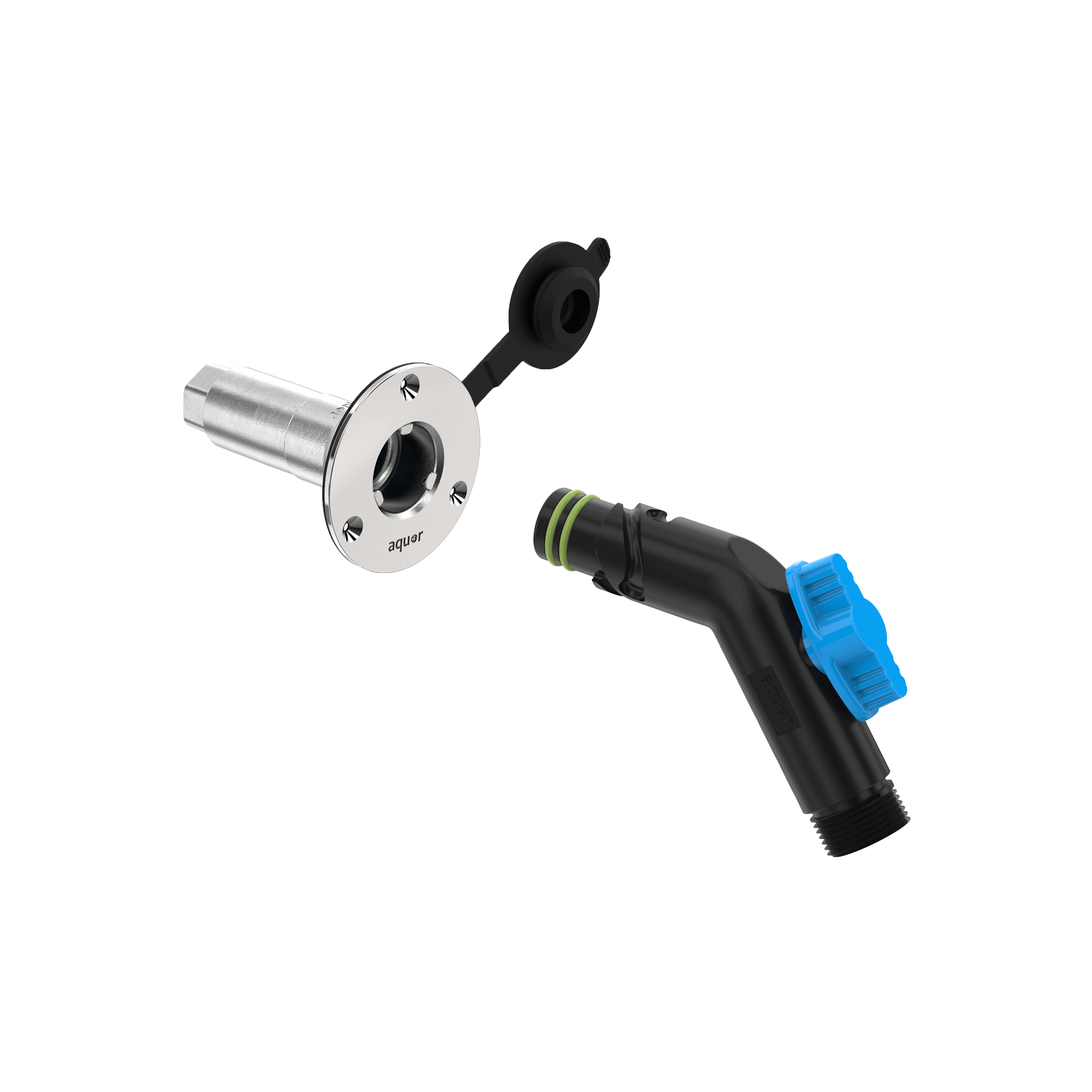 thumbnail interactive-video image 1 of RVGUARD RV City Water Inlet - 3/4 NH Female To 1/2 NPT Male With Check Valve (Black) 1 of 1