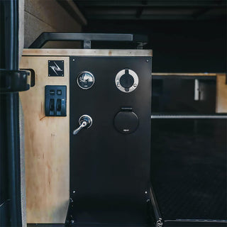 RV City Water Inlet installed in a van. One with Plug Cover the other with Matte Black Debris Cover. 